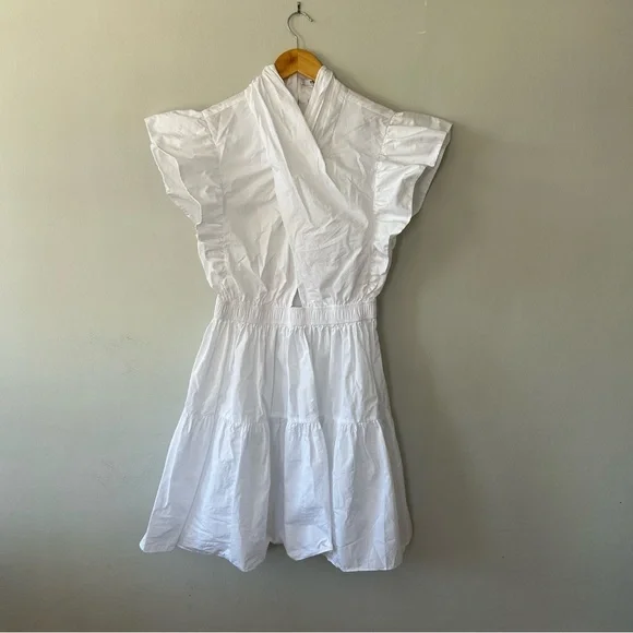 Derek Lam 10 Crosby Finn Ruffled Wrap Mini Dress Cotton Poplin White Size 10 - Picture 2 of 6